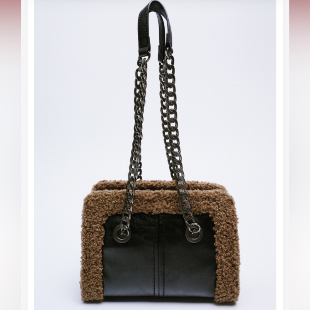 Zara fleece trim shoulder bag